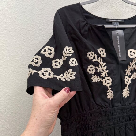 French Connection Black Floral Embroidered Dress w Pockets Womens size XL NEW - Picture 3 of 10
